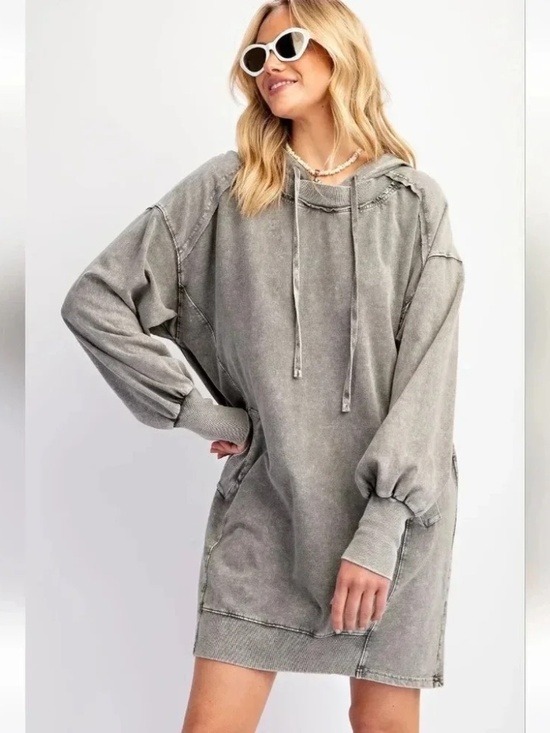 easel Dresses & Skirts - New Easel Mineral Washed Hoodie Pullover Dress Brown Oversized Tunic Small Brown